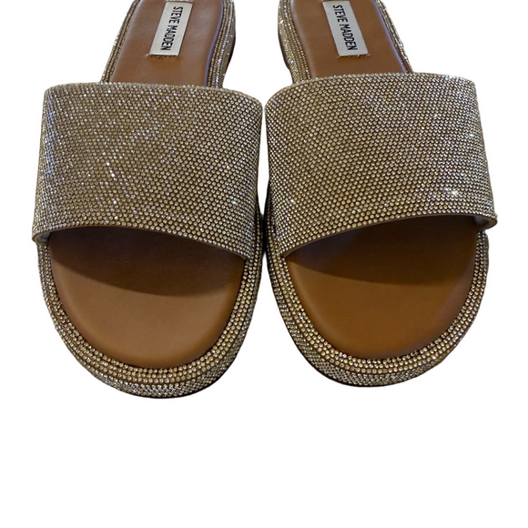 Steve Madden Shoes - Steve Madden Achieve Rhinestone Glittering Silver Slide Sandals